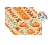 Thanksgiving Farm Harvest Pumpkin Vinyl Placemats Set of 6 Heat Resistant Table Mats Washable Wipeable PVC Place Mat for Party Kitchen Dining Tables