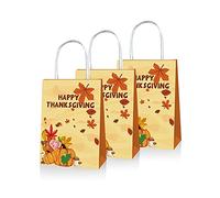 Thanksgiving Favor Treat Bags - 12 Pack Autumn Fall Leaves Pattern Kraft Paper Bags in Yellow and Red for Thanksgiving Gathering Dinner Celebration Party - 8.27" x 6.3" x 3.15" inches