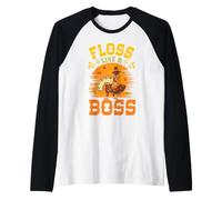 Thanksgiving Floss Like A Boss Turkey Pilgrim Flossing Fall Raglan Baseball Tee