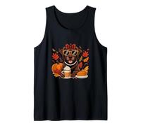 Thanksgiving for Women Labrador Retriever Dog Drinking Coffe Tank Top