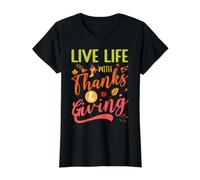 Thanksgiving Gratitude Thankful Grateful Giving Live Life Value Graphic T-Shirt, Women, Black, XS