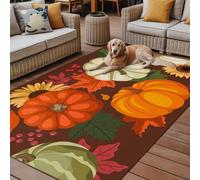 Thanksgiving Harvest Pumpkin Outdoor Area Rug 5x8ft, Non-Slip Patio Carpet, Washable Farm Sunflower Design, Ideal for Living Room, Entryway, Backyard, Deck