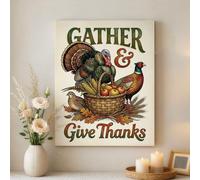 Thanksgiving Harvest Turkey Quote Canvas Wall Art 16x20