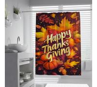 Thanksgiving Holiday Bath Curtain Autumn Pumpkin Bathroom Decor 180x180cm | Happy Harvest Slogan Fall Gold Yellow Maple Leaves Art Water Repellant Wetroom Curtain Easy To Clean Quick-Drying Mold