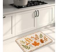 Thanksgiving Kitchen Mats for Floor, Seasonal Rustic Fork Plate Thanksgiving Orange Washable Soft Thick Floor Mat for Sink Area Laundry Room Bathroom Vanity 16x24 Inch