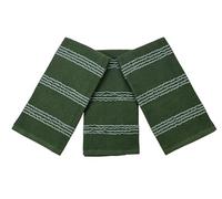 Thanksgiving Kitchen Towels- Set of 3 Forest Green 100% Cotton Ribbed Texture with White Stripe Geometric Border Design - 16 x 26 Multipurpose Towels for Everyday Use