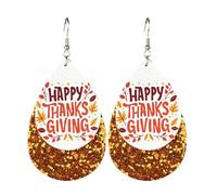 Thanksgiving Leather Earrings Lightweight Layered Turkey Pumpkin Pie Maple Leaf Teardrop Earrings Glitter Fall Leather Earrings Thanksgiving Holiday Jewelry, Leather, Agate