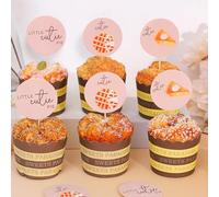 Thanksgiving Little Cutie Pie Cupcake Toppers - 12PCS Pumpkin Pie Theme Cupcake Picks for Baby Shower, Birthday or Thanksgiving Party, Fall Dessert Decorations