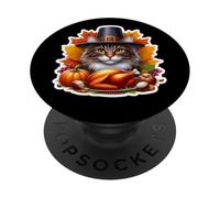 Thanksgiving Maine Coon Cat Owner Lover Fall Autumn Pumpkin PopSockets Adhesive PopGrip