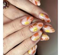 Thanksgiving Nails 24% Set Maple Leaf Almond Artificial Nail Design Halloween Nail Art for Women