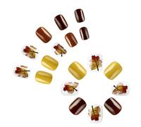Thanksgiving Nails Fashion Short Square Press Ons Nails Art Decoration Pumpkin And Floral Pattern Stick On Daily Wear Press On