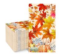 Thanksgiving Napkins, 100 Pcs Thanksgiving Paper Napkins Disposable Fall Napkin Friendsgiving Napkin Guest Towels For Bathroom Cocktail Party Decorations for Kitchen Home Autumn Maple Leaves Pumpkin
