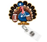 Thanksgiving Nurse Badge Reel, Fall Turkey Rugby Badge Holder with Alligator Clip & Durable Nylon Retractable Cord, Autumn ID Card for Nurses Teachers Healthcare Workers