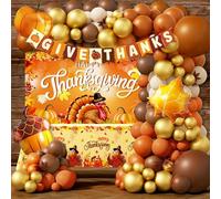 Thanksgiving Party Decorations Supplies, Thanksgiving Banner Backdrop Tablecloth Balloon Garland for Autumn Holiday, Turkey Fall Decor, GIVE THANKS Banner, Happy Thanksgiving Backdrop, Pumpkin Balloon
