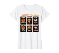 Thanksgiving Phonics Reading Teacher Thankful Syllables Gift Value Graphic T-Shirt, Women, White, M