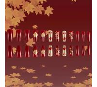 Thanksgiving Press On Nails Artificial Autumn Leaf Square False Nails Stick Ons Nails For Women Girls Acrylic Manicure
