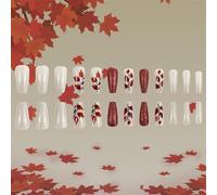 Thanksgiving Press On Nails Glitters Acrylic False Nails Maple Leaves Designs Glossy Stick On Nails For Women 24Pcs