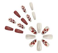 Thanksgiving Press On Nails Maple Leaves Designed False Nails Acrylic Full Covers Stick On 24pcs For Festive Quick Nail Application