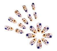 Thanksgiving Press On Nails Short Almond False With Flower Designs Full Coverage 24pcs Autumn Stick On Stick On Nail
