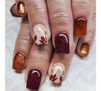 Thanksgiving Press On Nails Short Square False With Maple Leaves Pattern For Women Manicure Decoration 24Pcs Artificial Nail