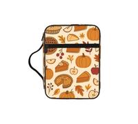 Thanksgiving Pumpkin Dessert Bible Cover Case with Handle, Water-Resistant Oxford Fabric Bible Bag Organizer with Zipper Pockets for Church
