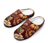 Thanksgiving Pumpkin Fall Harvest Mens Winter Warm Slippers Rubber Sole Comfortable Cotton House Shoes For Daily Wear 9-10(42-43)