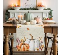 Thanksgiving Pumpkin Leaves Bird Table Runner 72 Inches Long, Fall Plant Retro Postcard Washable Table Runners Heat-Insulation Kitchen Dining Table Decorations for Home Party Decor 13x72in