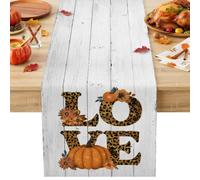 Thanksgiving Pumpkin Leopard Love Table Runner 72 Inches Long,Table Runners Kitchen Dining Tables Decoration for Home Party Decor, Farm White Wood Board Tables Runner Wedding Dresser Scarf