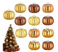 Thanksgiving Pumpkin Ornaments, Halloween Pumpkin Decoration, 12 Pieces Set, Hand-Carved Crafts, Sturdy Lightweight Material, Great for Indoor Kitchen Holiday Harvest Halloween Display