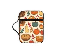 Thanksgiving Pumpkin Pie Dessert Bible Cover Case with Handle, Water-Resistant Oxford Fabric Bible Bag Organizer with Zipper Pockets for Church