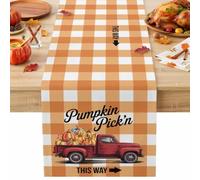 Thanksgiving Pumpkin Red Farm Truck Table Runner 72 Inches Long,Table Runners Kitchen Dining Tables Decoration for Home Party Decor, Orange Buffalo Plaid Tables Runner Wedding Dresser Scarf