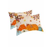 Thanksgiving Pumpkin Standard Pillow Cases Set of 2, Soft Breathable Orange Yellow Fall Pillow Covers Sham with Envelope Closure Decorative Autumn Maple Leaf Pillowcase Bed Sofa Couch Chair 20"x26"