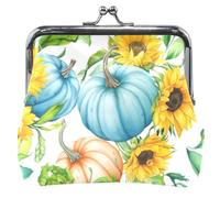 Thanksgiving Pumpkin Sunflowes Leather Coin Pouch Women Girl Kiss Lock Buckle Card Change Holder for Coins