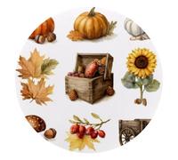 Thanksgiving Pumpkins Maple Leaves Sunflower Mushrooms Round Mouse Pad, Mousepad with Non-Slip Rubber Base, Computer Gaming Pads for Wireless Mouse, Easy Gliding