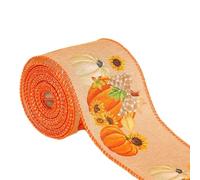 Thanksgiving Ribbon Roll Autumn Harvest Burlap Ribbon for Pumpkin Pattern Fall Decor Buffalo Plaid Wired Edge Craft Ribbon for Wreaths Wrapping Hair Bows Christmas Tree 2.36 Inch x 5 Yards(C)