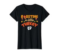 Thanksgiving Roasting A Little Turkey Pregnancy Value Graphic T-Shirt, Women, Black, L