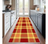 Thanksgiving Runner Rug, Washable Hallway Runner Fall Check Plaid 65 x 180, for Kitchen, Entryway, Bedroom Decor, Non Slip Low Pile Indoor Floor Carpet a501