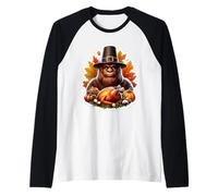 Thanksgiving Sasquatch Big-Foot Fall Autumn Big Foot Lover Raglan Baseball Tee