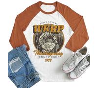 Thanksgiving Shirts for Women Vintage Thanksgiving Graphic Tees Funny Long Sleeve Halloween Shirt Casual Fall Tops Shirt, White/Orange, L