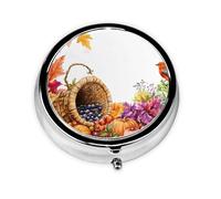 Thanksgiving Small Pill Box 3 Compartment Portable Pill Box for Purse Pocket Harvest Autumn Mini Medicine Organiser for Daily Vitamin Fish Oil Storage