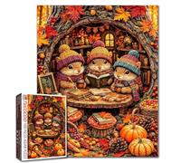 Thanksgiving Squirrel Puzzle Treehouse Forest Library 1000 Pieces Puzzles for Adults Beginner Cozy Reading Cute Animal Puzzle Challenging Family Activity Games DIY Crafts Puzzle for Home Decor Gifts