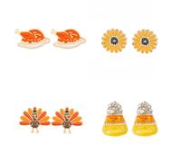 Thanksgiving Stud Earrings for Women Turkey Pie Pumpkin Maple Leaf Squirrel Sunflower Hazelnut Candy Corn Cute Thanksgiving Jewelry Gifts, M, Alloy Steel, No Gemstone