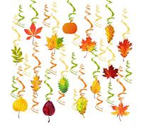 Thanksgiving Swirls for Hanging Fall Decorations - 45 Pcs Pumpkin Maple Leaves Foil Hanging for Home Autumn Orange