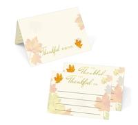 Thanksgiving Table Place Cards 100pcs Gold Foil Maple Leaf Harvest I Am Thankful For Tent Card Blank Thankful Greeting Name Tags for Dinner Place Setting Party Supplies (Big Maple)
