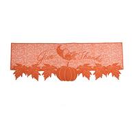 Thanksgiving Table Runner, Polyester, Pumpkin and Pattern, Soft Texture, Durable Lace Accent - Warm Decoration, High Density Sewing, Ideal for Dining and Fireplace