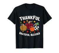 Thanksgiving Thankful Grateful Blessed Buffalo Plaid Pumpkin Value Graphic T-Shirt