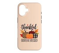 Thanksgiving Thankful Grateful Blessed leopard plaid Pumpkin Case for iPhone 16