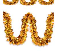 Thanksgiving Tinsel Garland - 66 Ft Shiny Metallic Tree Fall Garland Glitter Tinsel Hanging Twist Hanging Decorations for Thanksgiving Party Holiday Supplies (Bronze Gold)