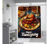 Thanksgiving Turkey Bath Curtain Autumn Pumpkin Bathroom Decor 180x220cm | Happy Holiday Dinner Feast Candle Plate Food Art Water Repellant Wetroom Curtain Easy To Clean Quick-Drying Mold Resistant