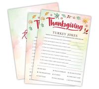 Thanksgiving Turkey Jokes Game Set, 30 Watercolor Fall Theme Double-Sided Game Cards With Answer Sheet For Thanksgiving Parties, Family, Friends & Classroom Activities -A05